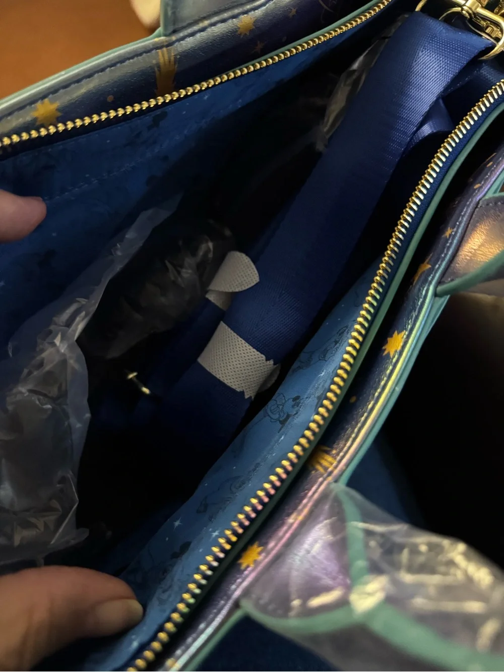 Loungefly Iridescent Blue-Purple Sorcerer Mickey Velvet Satchel